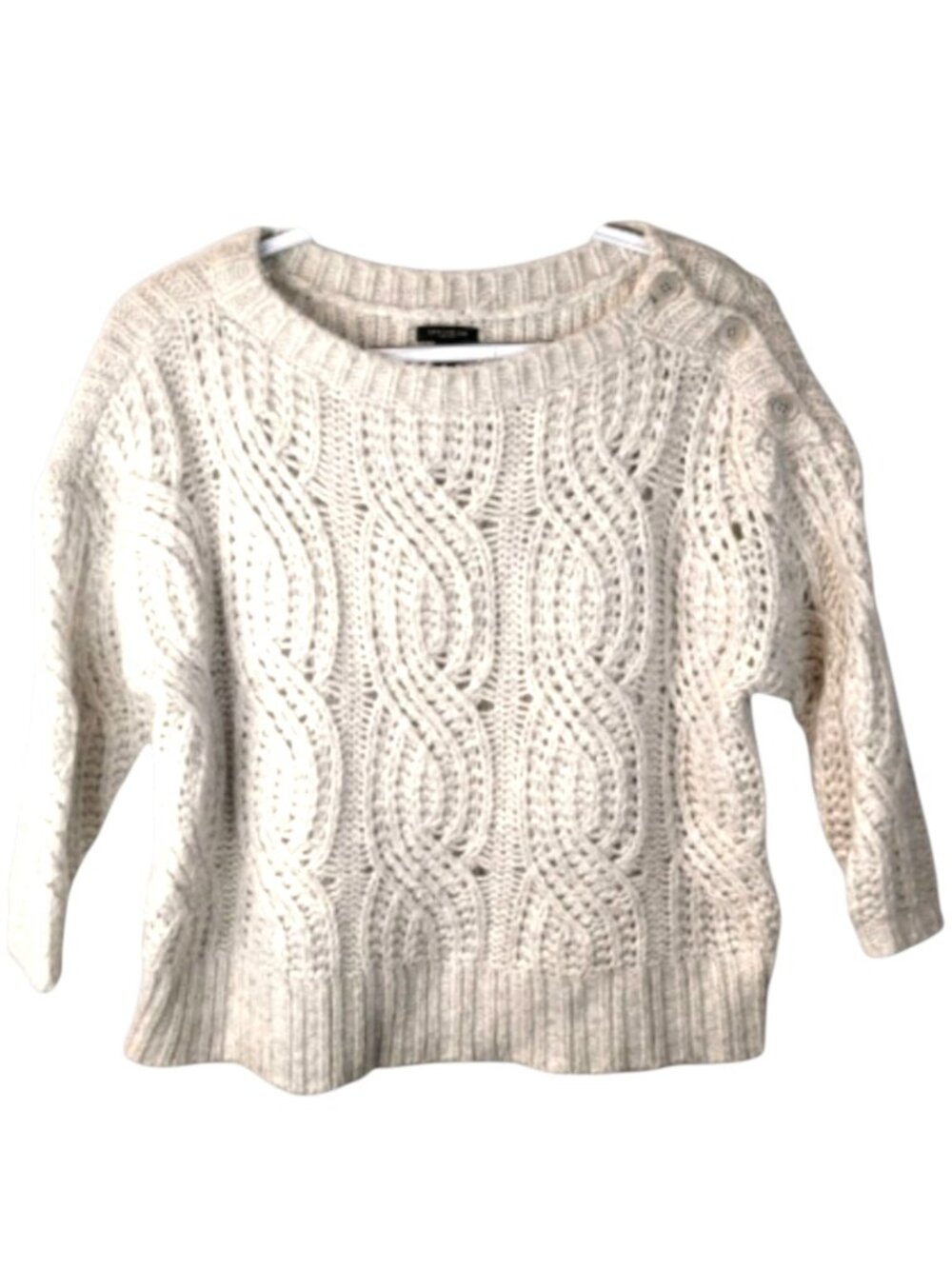 Ann Taylor Chunky Cable Knit Wool-Blend Button-Shoulder Sweater PS